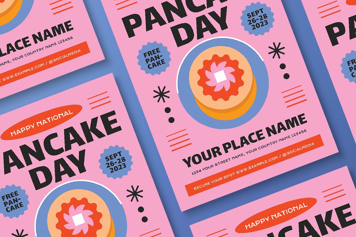 粉色蓝色煎饼日传单模板 Pink Blue Pancake Day Flyer