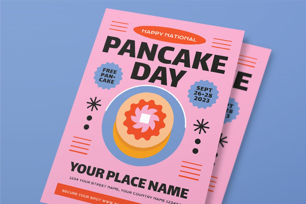 粉色蓝色煎饼日传单模板 Pink Blue Pancake Day Flyer