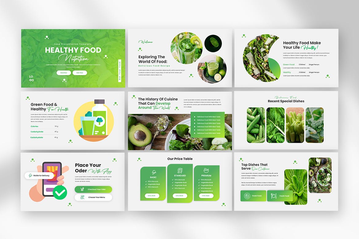 食品企业/品牌 PowerPoint 演示模板 Greent Food PowerPoint Presentation Template