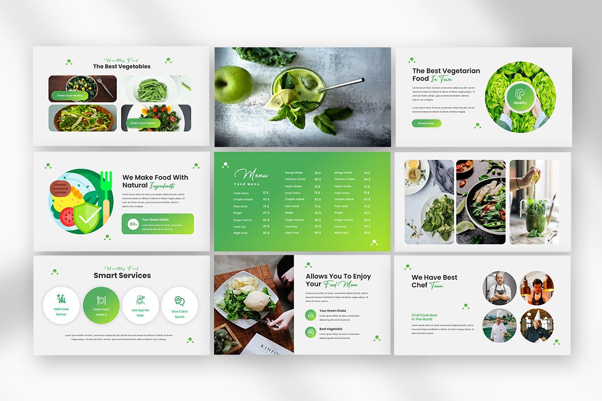 食品企业/品牌 PowerPoint 演示模板 Greent Food PowerPoint Presentation Template