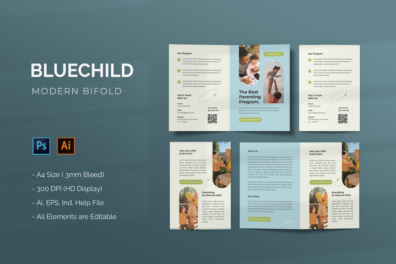 对折/折页小册子设计模板 Bluechild &#8211; Bifold Brochure