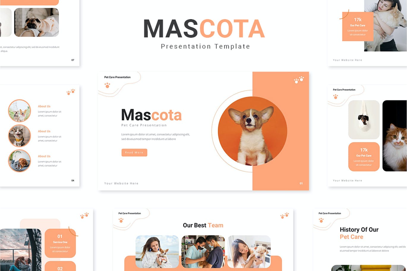 宠物护理服务介绍谷歌幻灯片模板 Mascota &#8211; Pet Care Google Slides Template