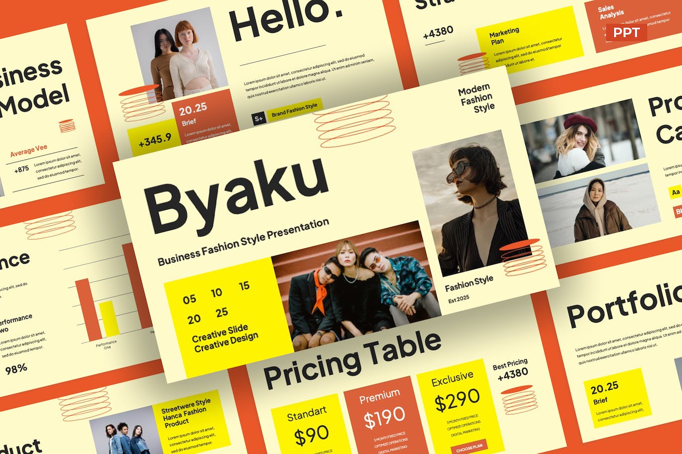 商务时尚风格Powerpoint模板 BYAKU &#8211; Business Fashion Style Powerpoint Template