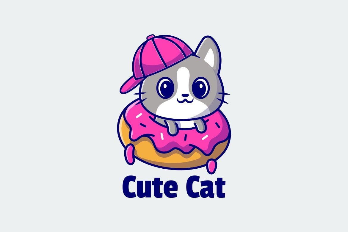 可爱的猫甜甜圈标志 &#8216;Cute Cat Donuts Logo&#8217;