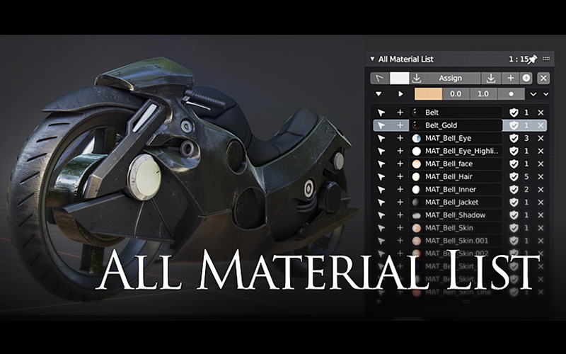 【Blender插件】All Material List 2.7.57 模型材质灯光数据管理列表_