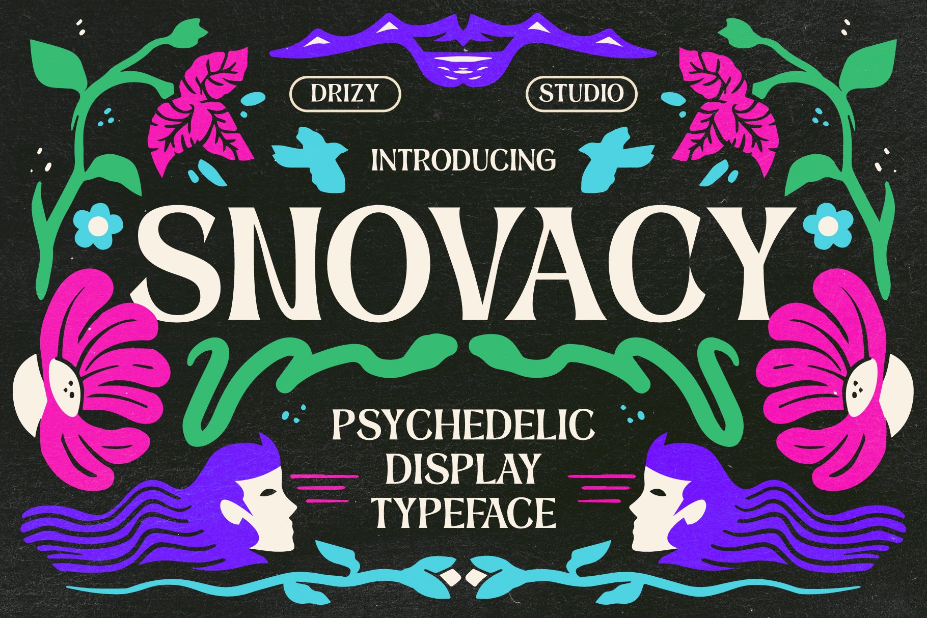 一款时髦美学花卉迷幻显示无衬线字体 Snovacy - Psychedelic Display Font -