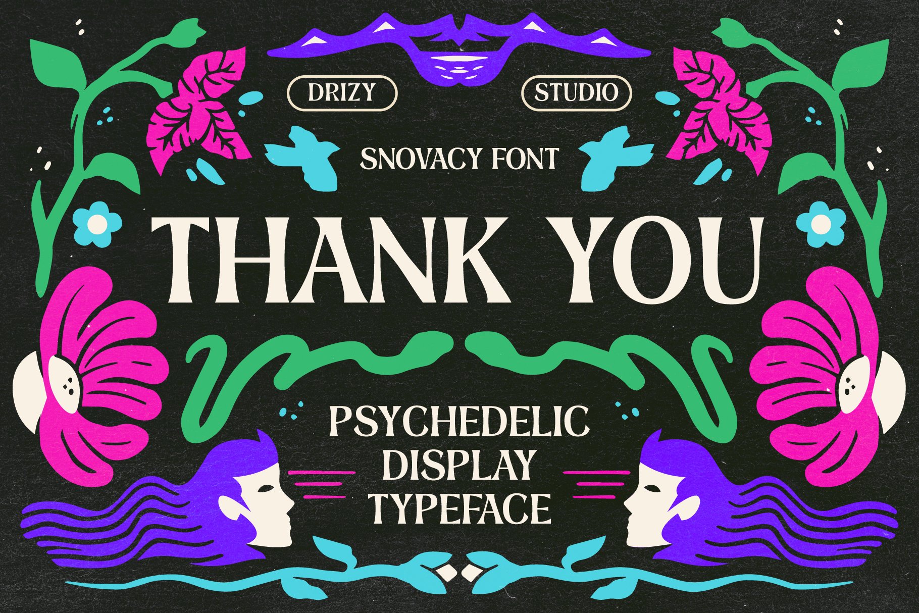 一款时髦美学花卉迷幻显示无衬线字体 Snovacy - Psychedelic Display Font -