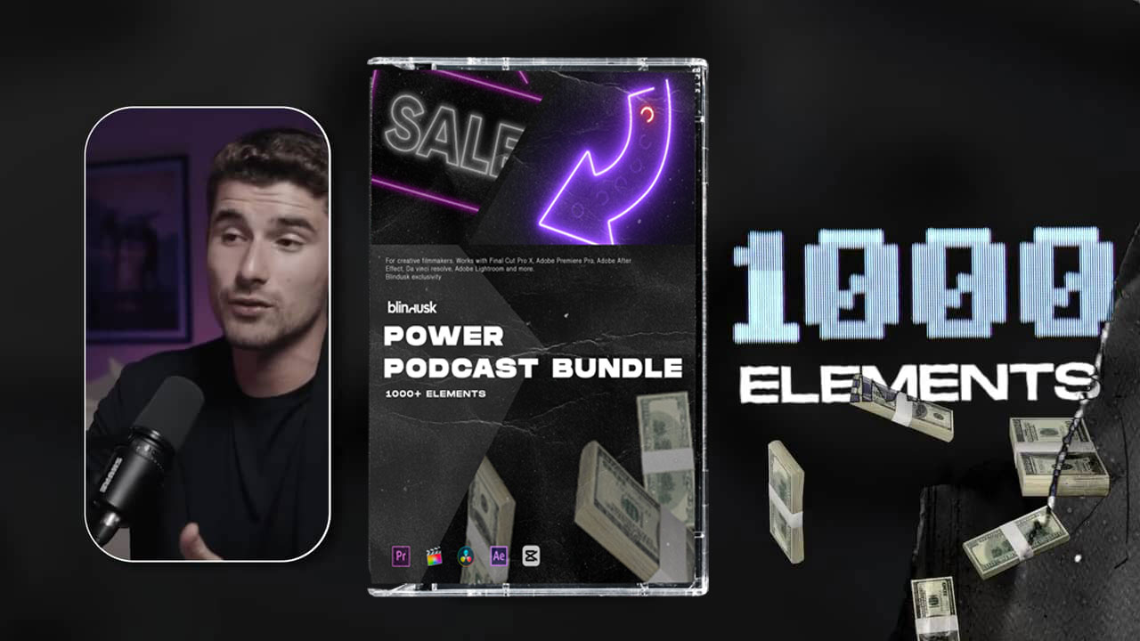 Blindusk 1000个趣味卡通风格3D元素视频播客栏目包装预设套件 Blindusk POWER PODCAST BUNDLE（9390） -