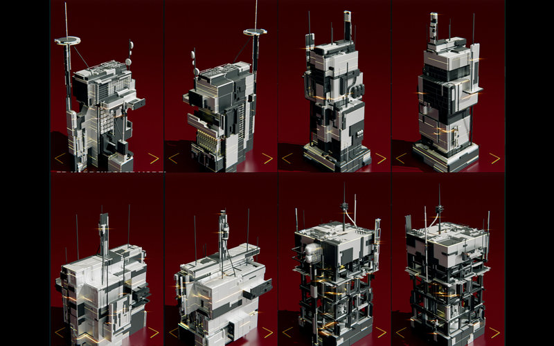 Blender模块化建筑科幻城市3D模型未来科幻建筑房屋大楼基础白模_