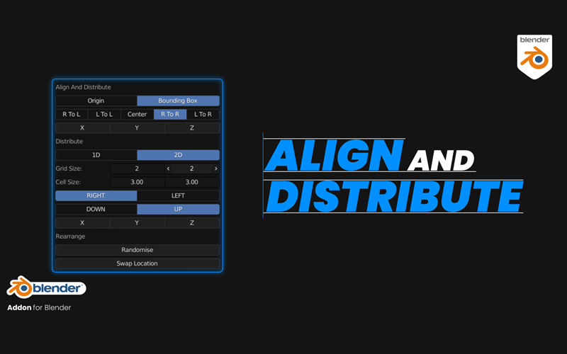 【Blender插件】 Align And Distribute 2.0 多个模型自动对齐分布_