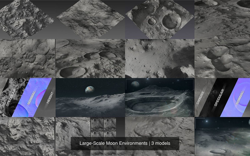 月球地形地貌陨石坑高清贴图3D模型建模素材blender场景山脉_