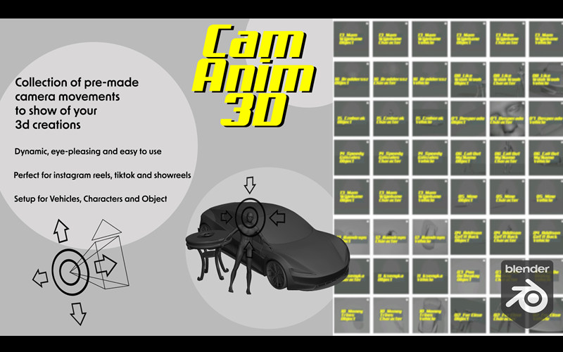 【Blender预设】Cam Anim 3D 100组三维摄像机动画资产预设_