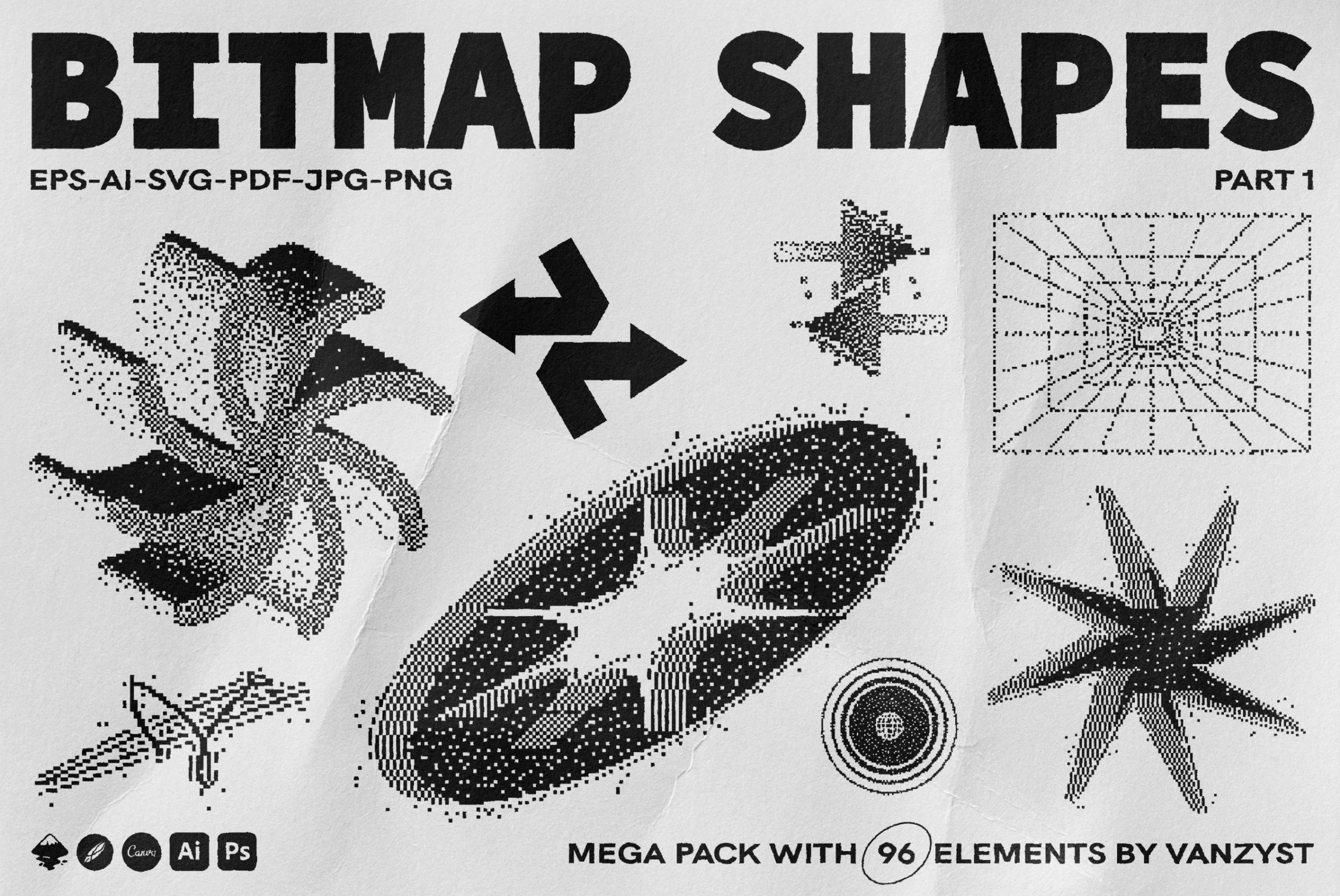 96种现代抽象几何位图矢量形状图形元素 Bitmap Vector Shapes. Part 1 -