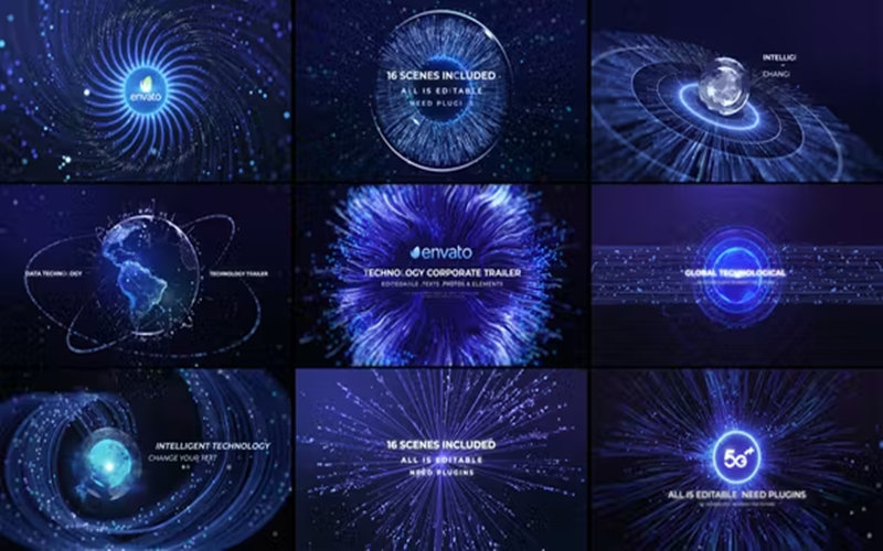 AE模板-16个炫酷的光效粒子场景动画非常适合科技宣传主题素材_