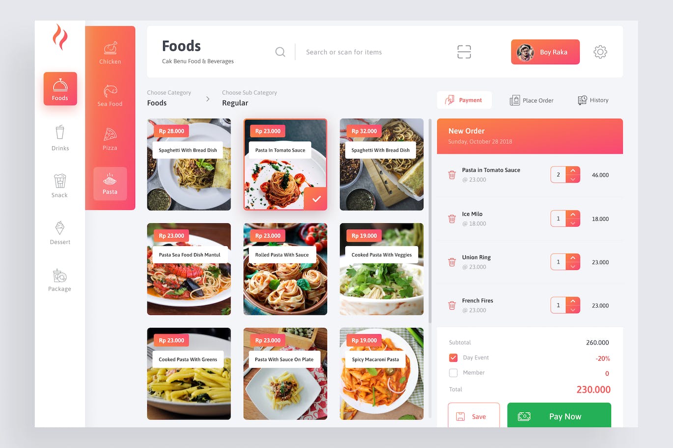 餐厅收银台仪表盘设计模板 cashier &#8211; Food Dashboard