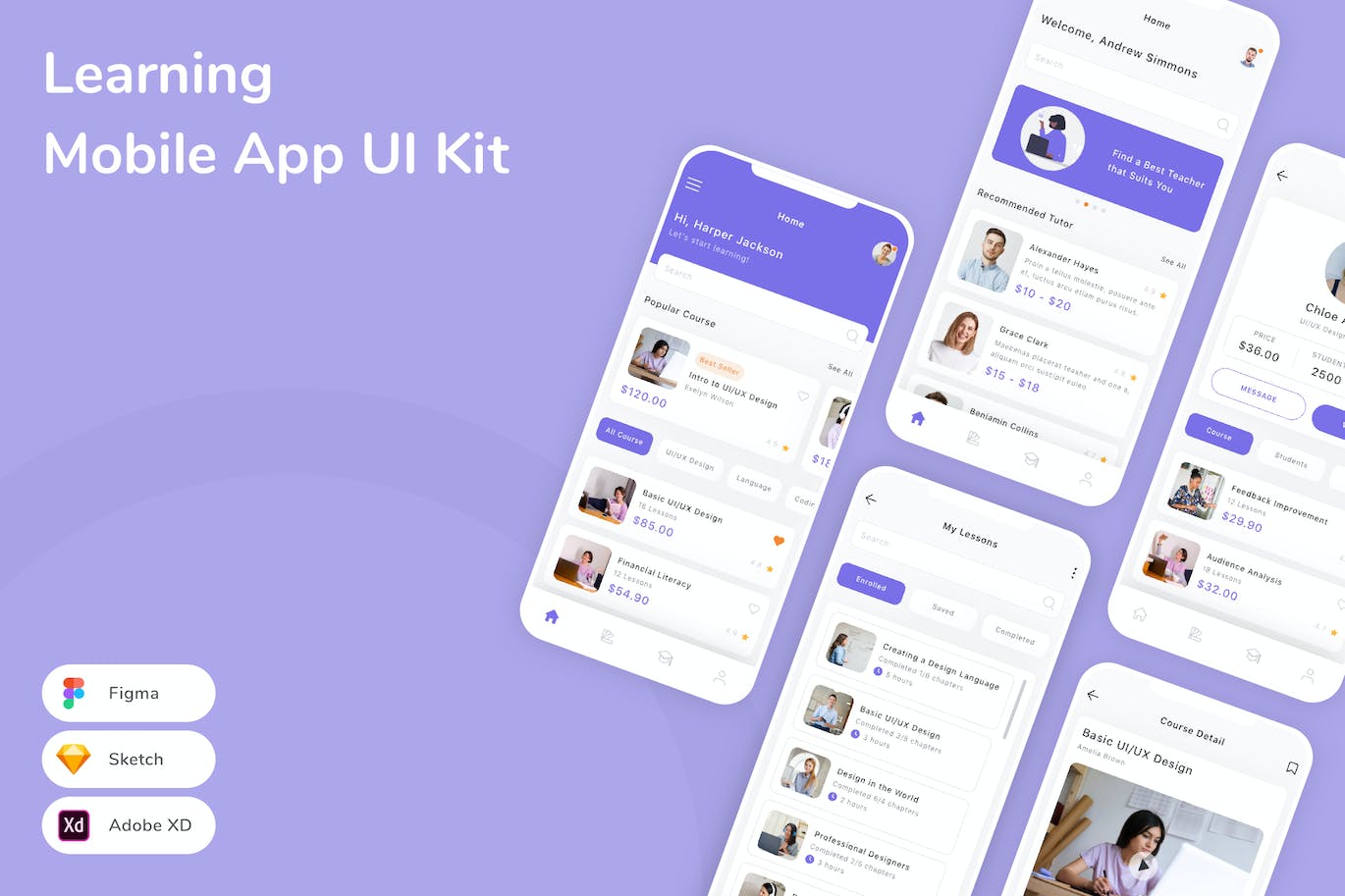 网上学习移动APP应用程序 UI 套件 Learning Mobile App UI Kit