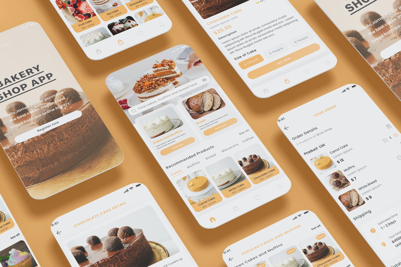 蛋糕电商、松饼店和面包店应用程序 UI Cake E-commerce, Muffin Store &#038; Bakery Shop App UI