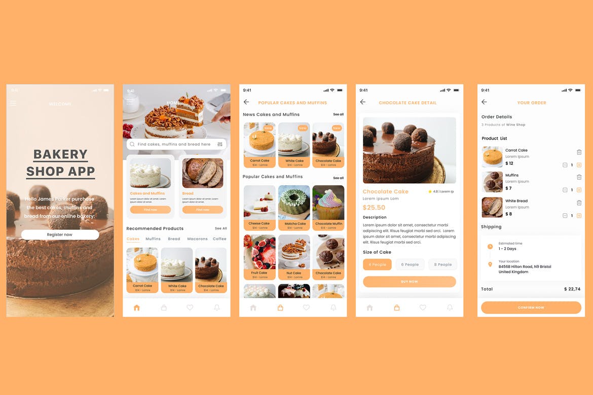 蛋糕电商、松饼店和面包店应用程序 UI Cake E-commerce, Muffin Store &#038; Bakery Shop App UI