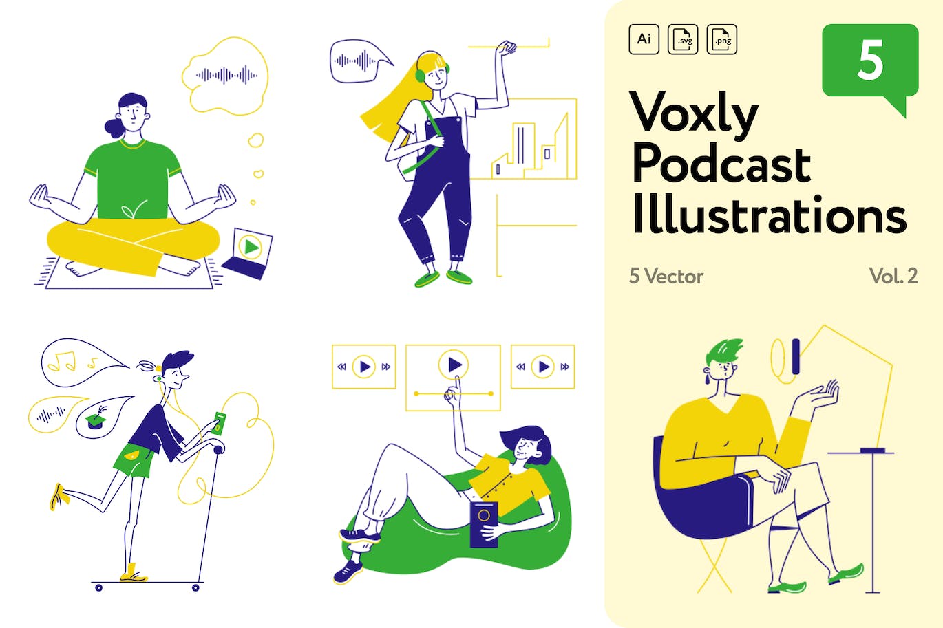 播客/网红直播主题矢量插画 Vol.2 Voxly Podcast Illustrations Vol.2