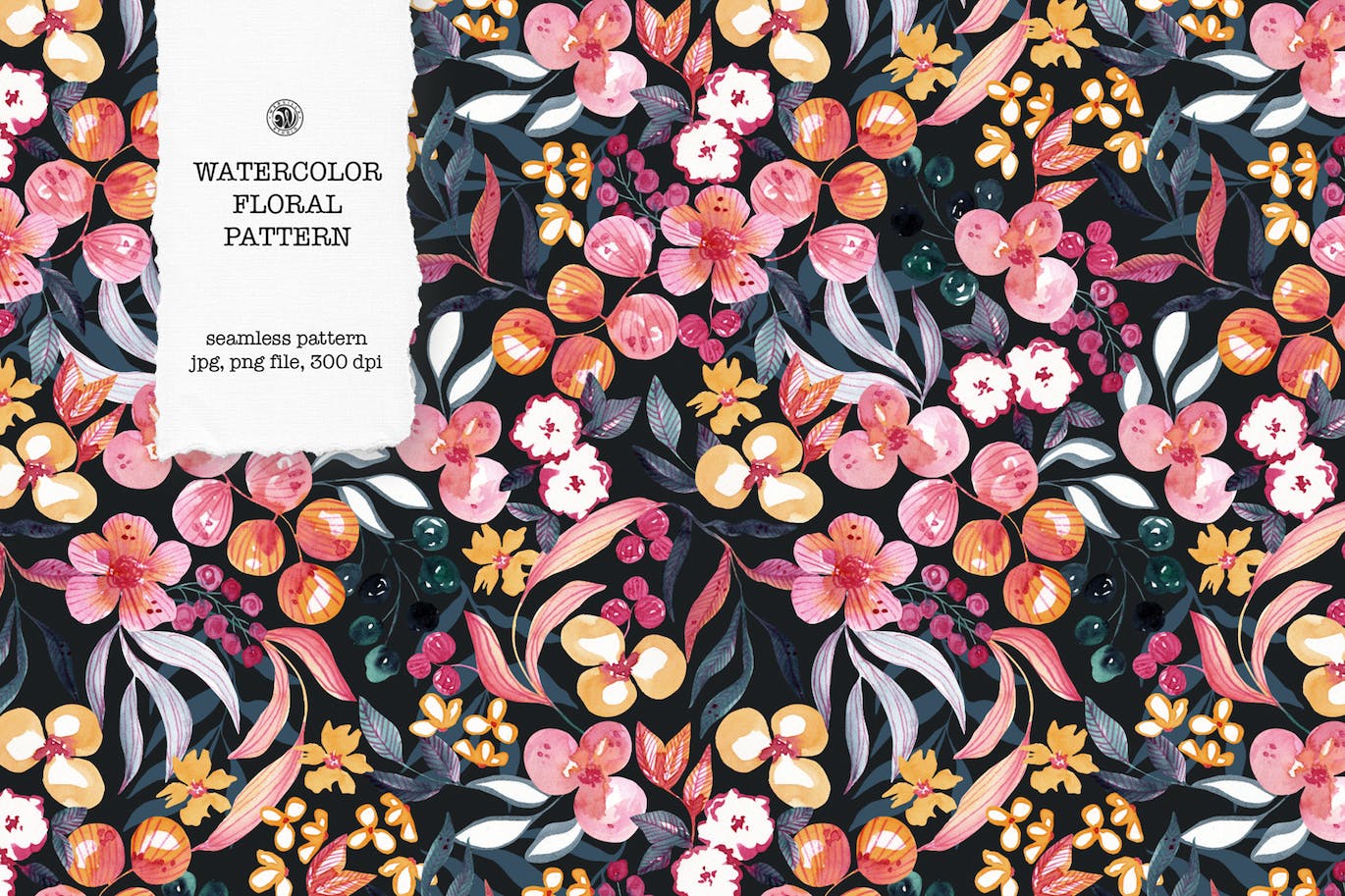 黑色背景花卉图案矢量素材 Black Background Floral Pattern