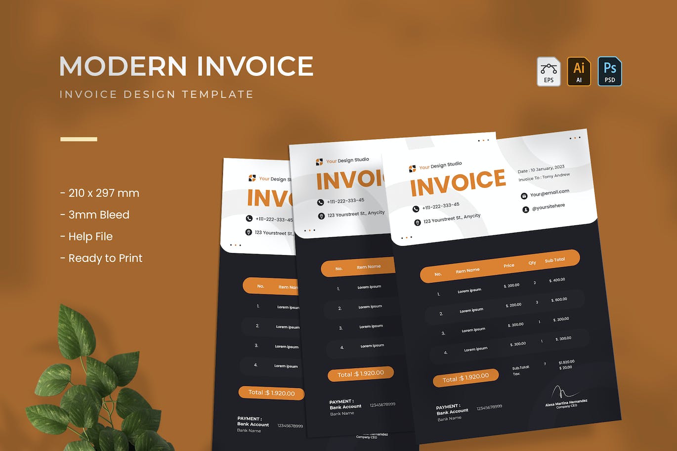 现代设计风格发票/票据设计模板 Modern &#8211; Invoice