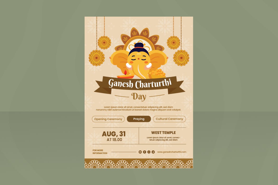 格涅沙狂欢节传单 Ai 和 EPS 模板 Ganesh Chaturthi Flyer Ai &#038; EPS Template