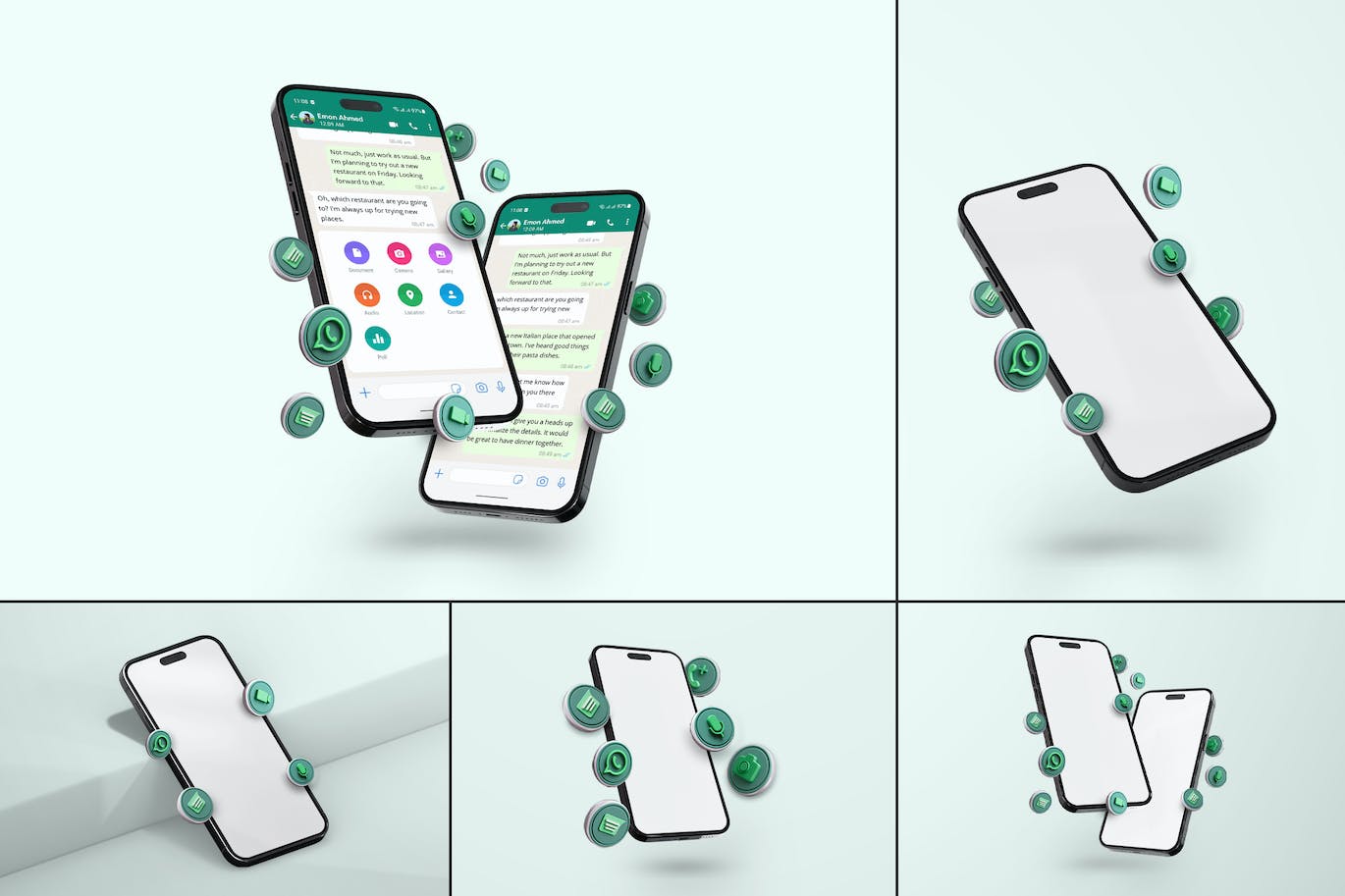 Whatsapp 智能手机屏幕对话样机集 Whatsapp Smartphone Screen Conversation Mockup Set