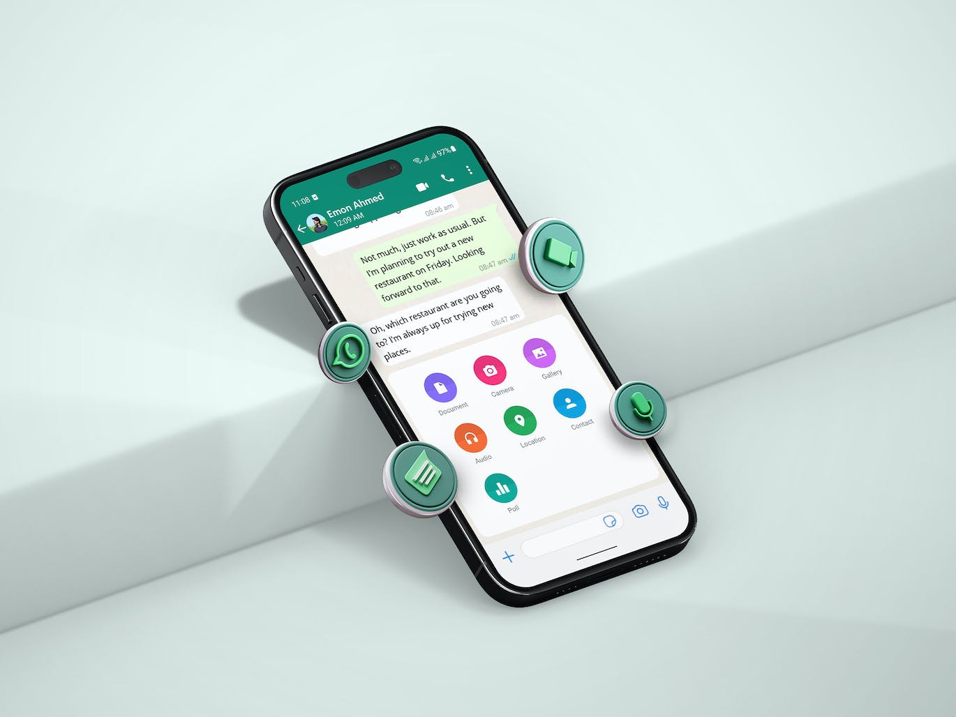 Whatsapp 智能手机屏幕对话样机集 Whatsapp Smartphone Screen Conversation Mockup Set