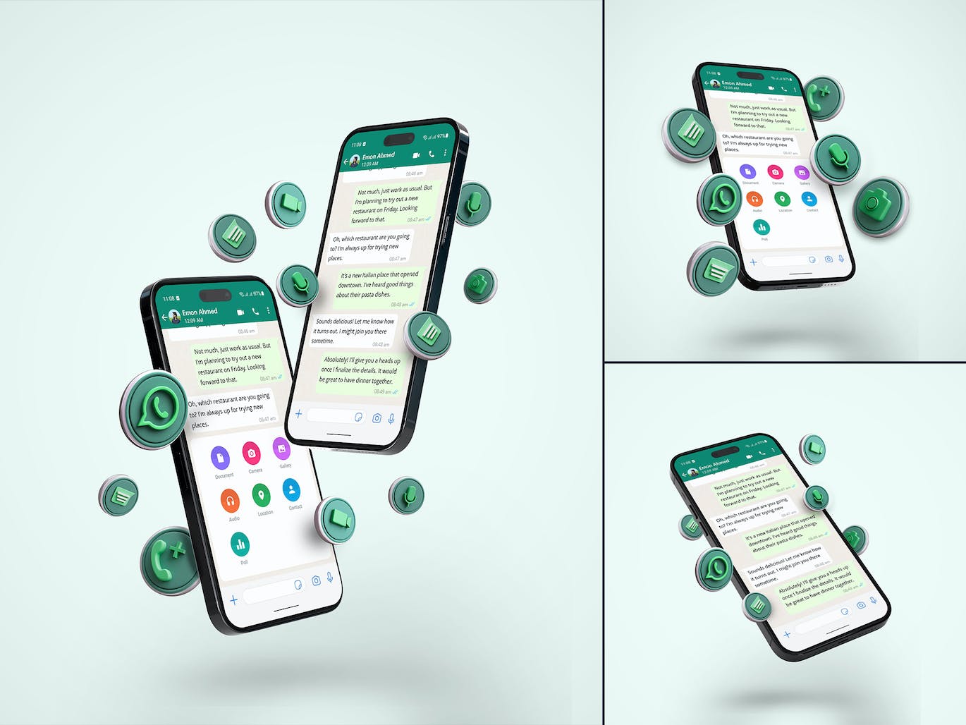 Whatsapp 智能手机屏幕对话样机集 Whatsapp Smartphone Screen Conversation Mockup Set