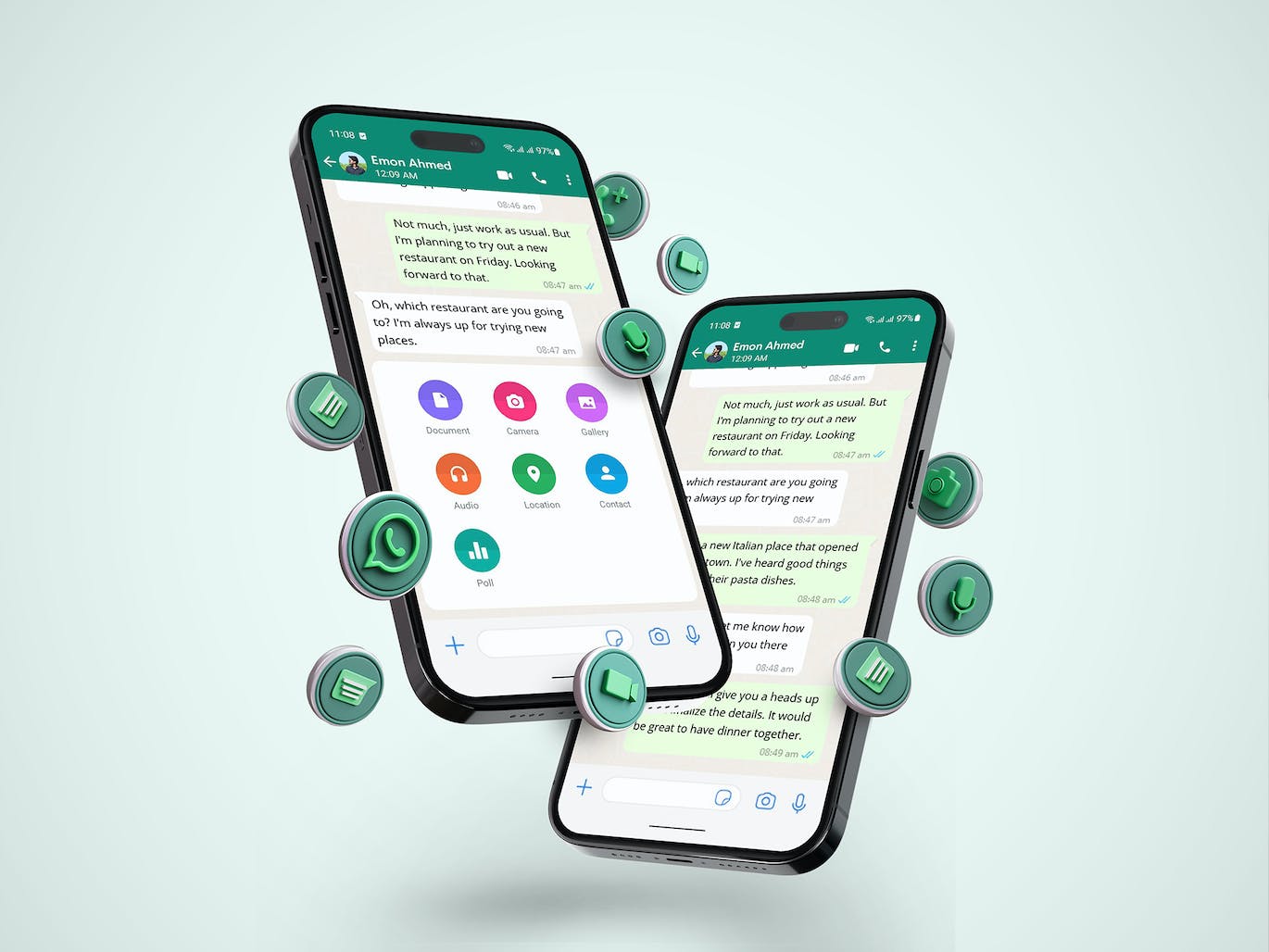 Whatsapp 智能手机屏幕对话样机集 Whatsapp Smartphone Screen Conversation Mockup Set