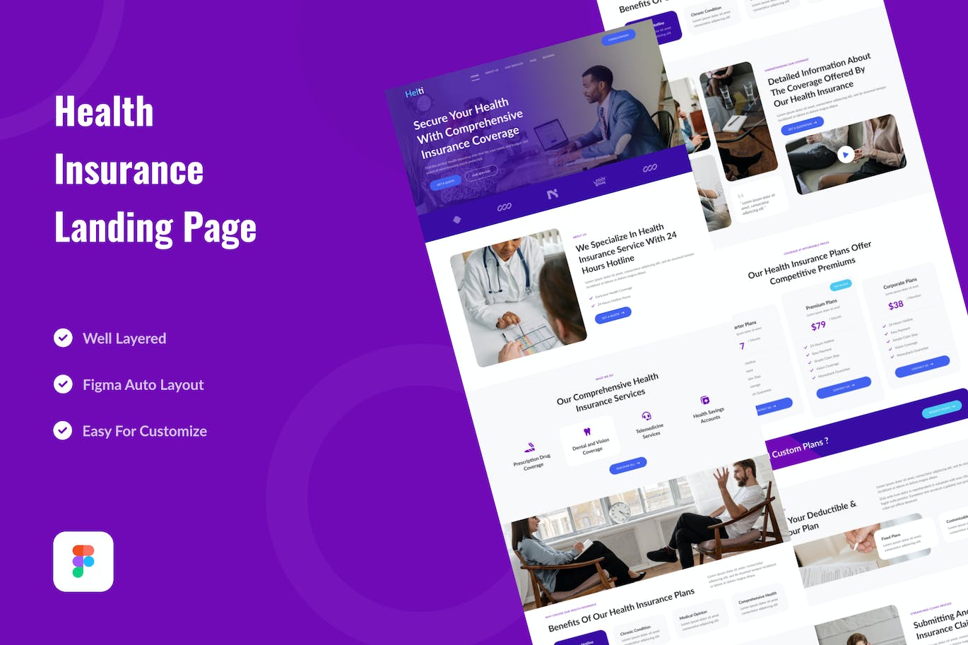 健康保险主题网站设计Figma模板 Health Insurance Landing Page Website Design