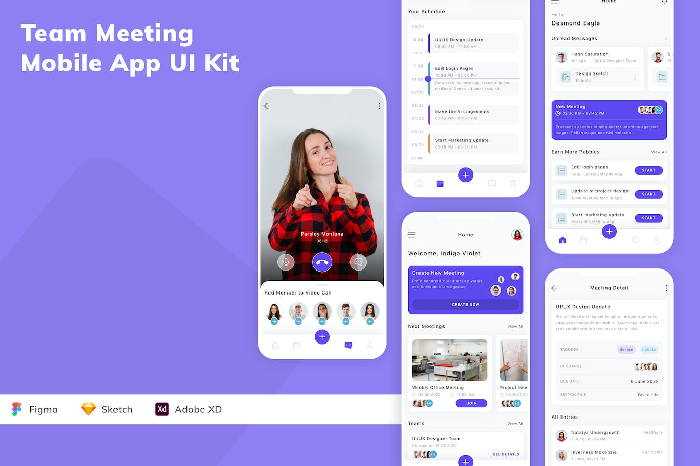 团队会议移动应用程序 UI 套件 Team Meeting Mobile App UI Kit