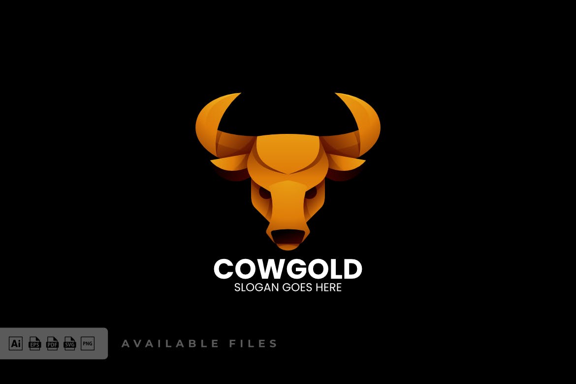 金色渐变彩色牛标志 Cow Gold Gradient Colorful Logo