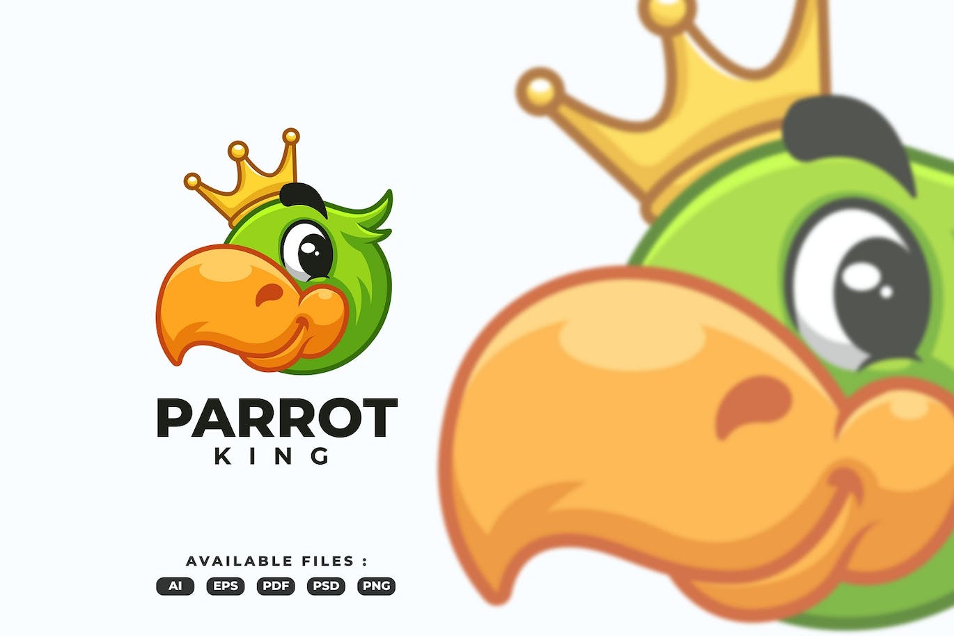 国王鹦鹉卡通吉祥物创意标志模板 King Parrot Head Cartoon Creative Mascot Logo