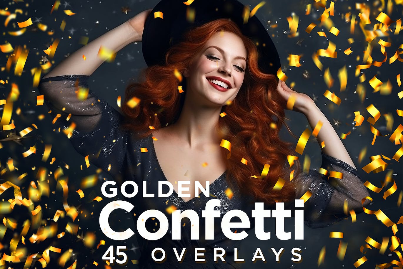 45个金色五彩纸屑 Photoshop 叠加层高清背景 45 Golden Confetti Photoshop Overlays, Glitter