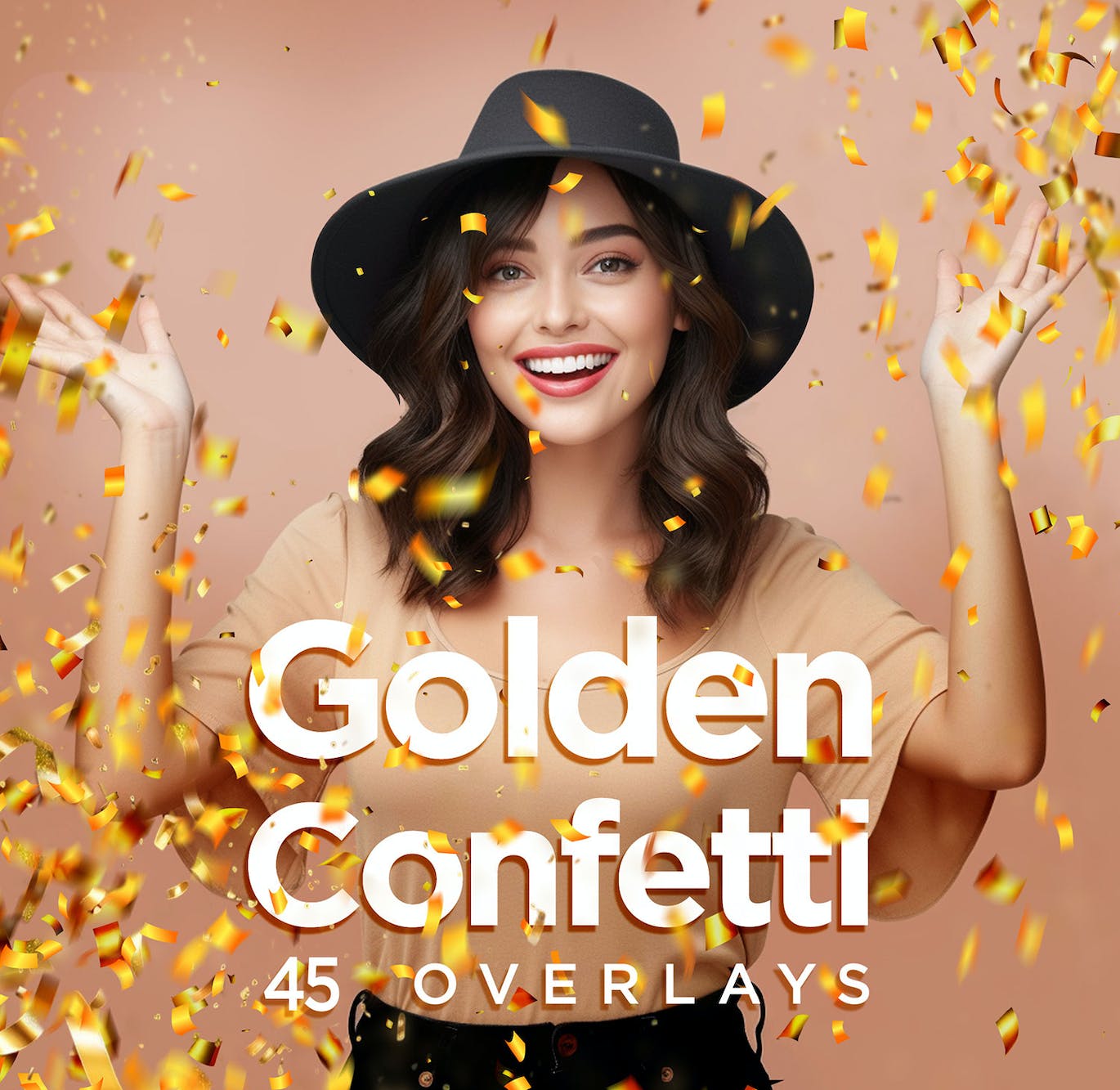 45个金色五彩纸屑 Photoshop 叠加层高清背景 45 Golden Confetti Photoshop Overlays, Glitter