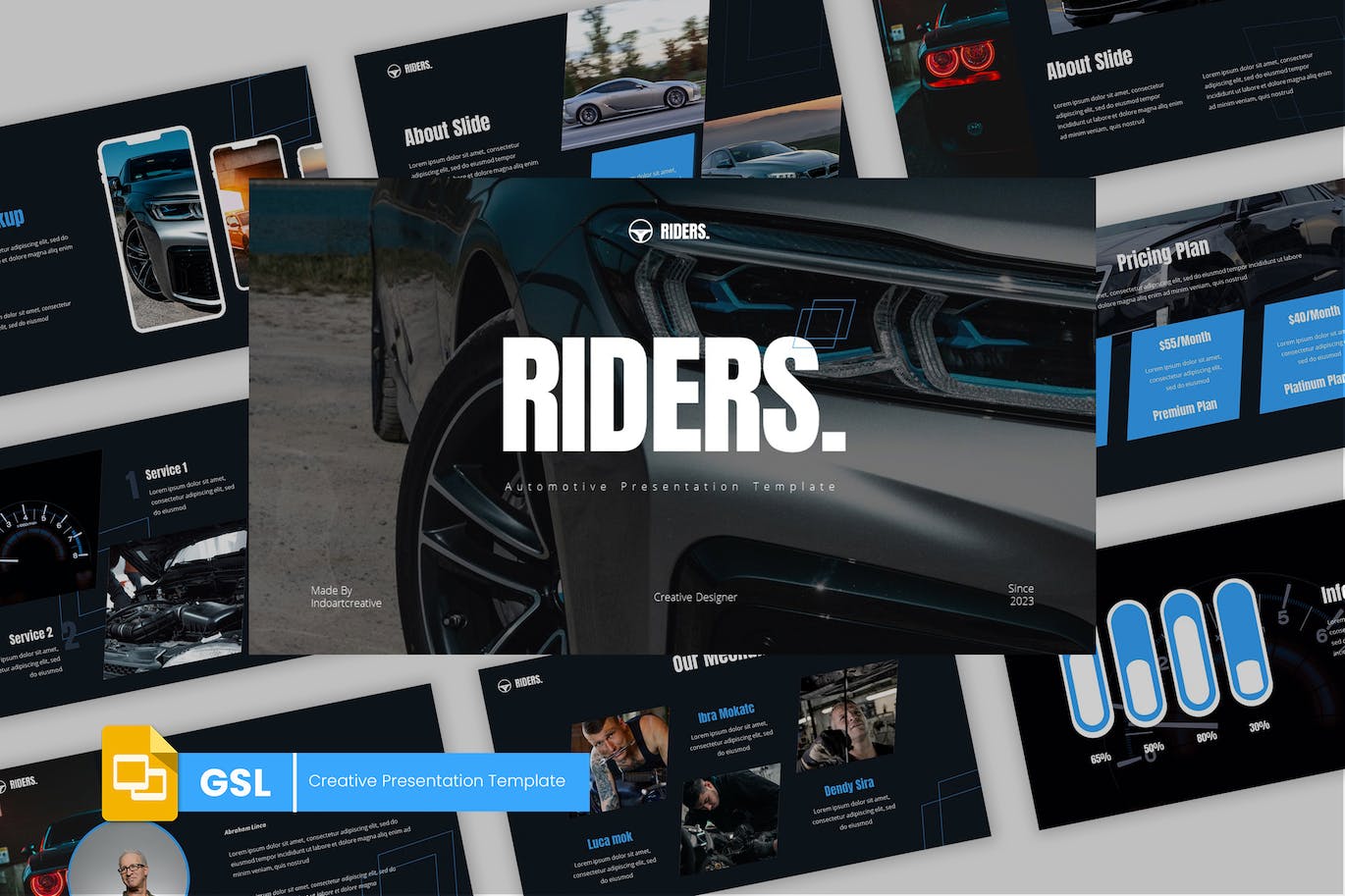 汽车行业主题谷歌幻灯片演示模板 Riders &#8211; Automotive Presentation template