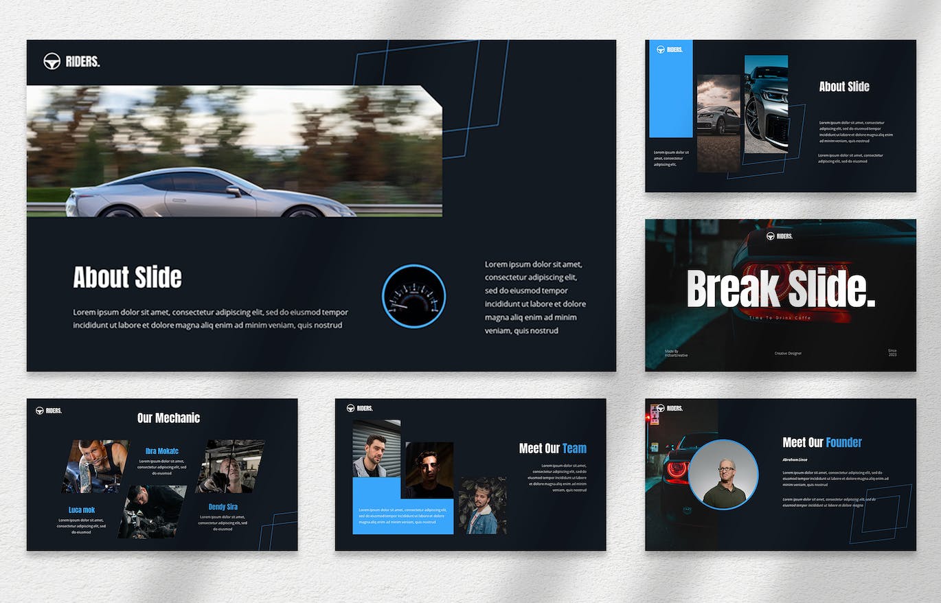 汽车行业主题谷歌幻灯片演示模板 Riders &#8211; Automotive Presentation template