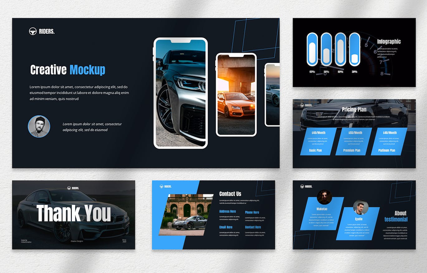 汽车行业主题谷歌幻灯片演示模板 Riders &#8211; Automotive Presentation template