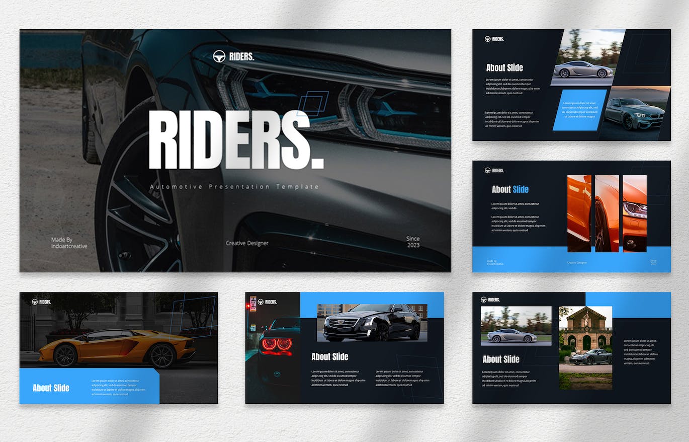 汽车行业主题谷歌幻灯片演示模板 Riders &#8211; Automotive Presentation template