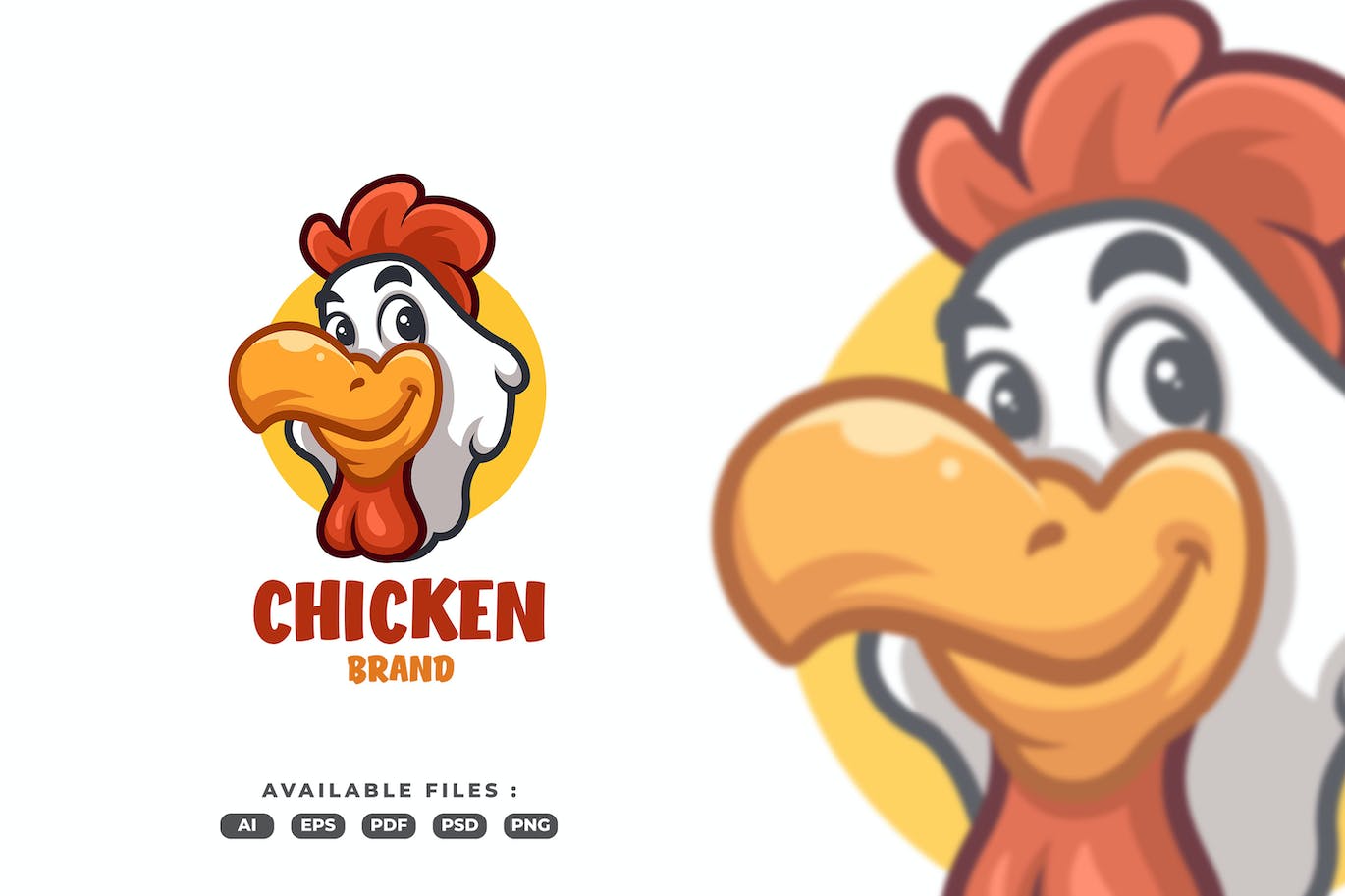 鸡品牌卡通插画图标标志 Chicken Brand Cartoon Head Illustration Icon Logo