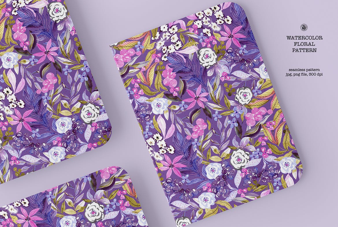 紫色花卉水彩图案纹理素材 Purple Watercolor Pattern