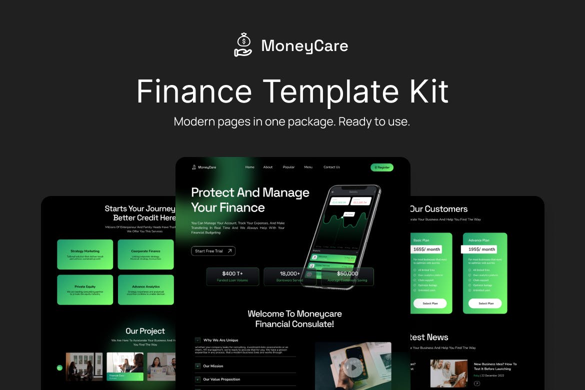 财务/个人理财网站设计 Figma 模板 Moneycare  Finance UI Figma Template UI