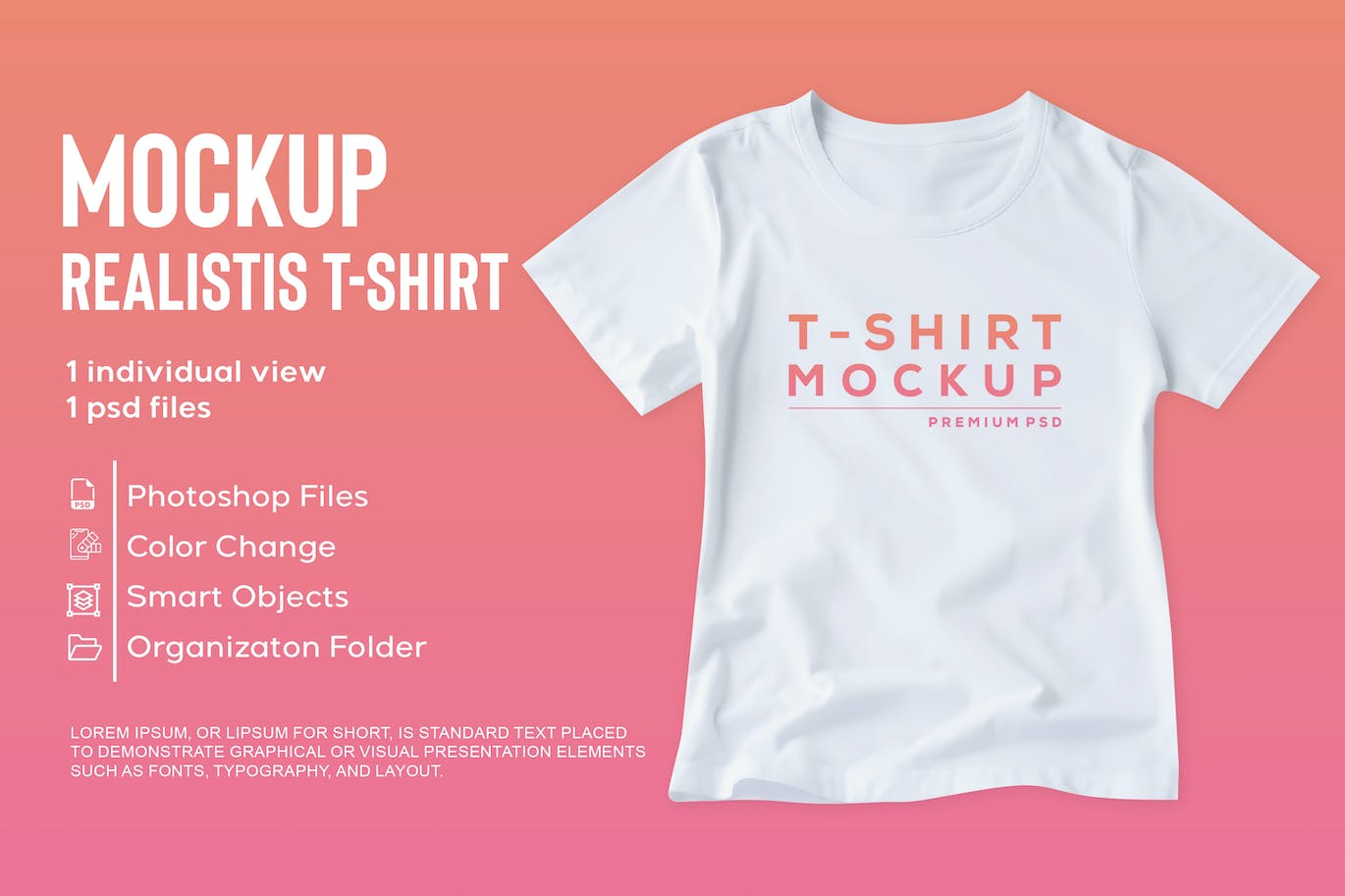 圆领 T 恤印花图案设计预览样机 T-shirt Mockup