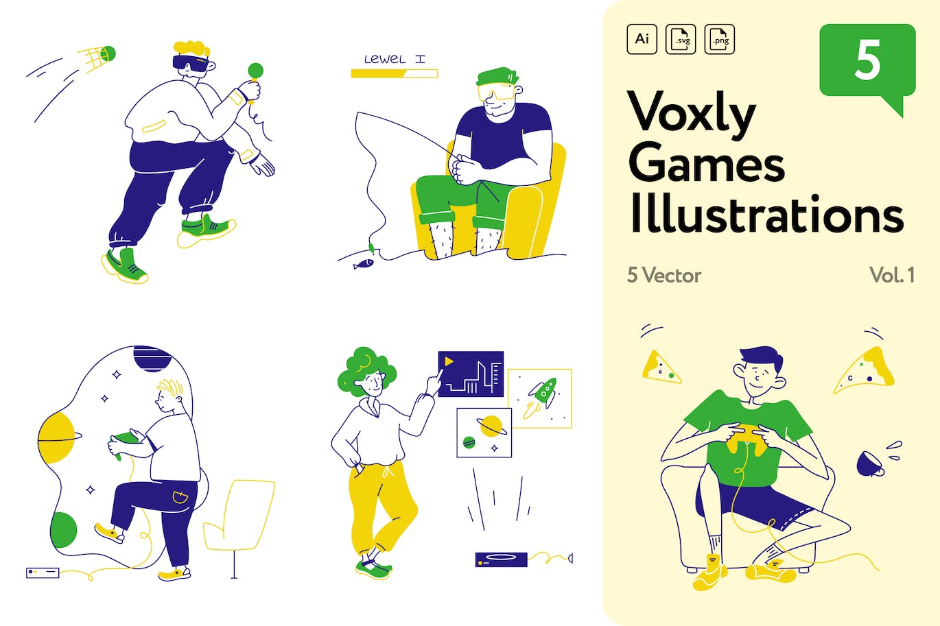 电子游戏主题线条风格矢量插画 Vol.1 Voxly Video Games Illustrations Vol.1