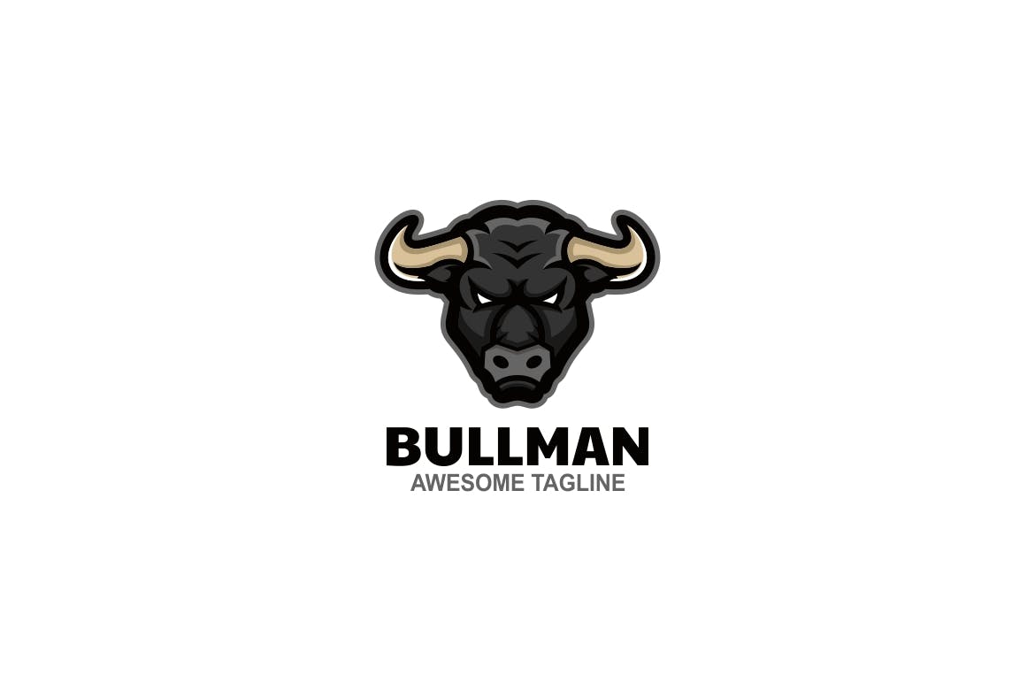 公牛简单吉祥物标志设计模板 Bull Man Simple Mascot Logo