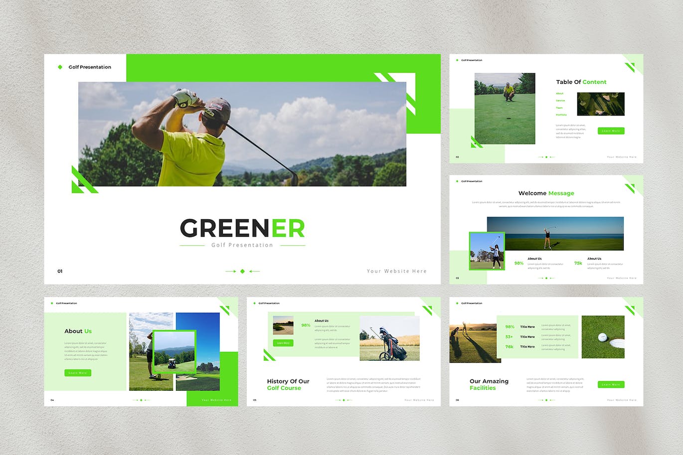 高尔夫运动&#038;品牌推广 Powerpoint 模板 Greener — Golf Powerpoint Template