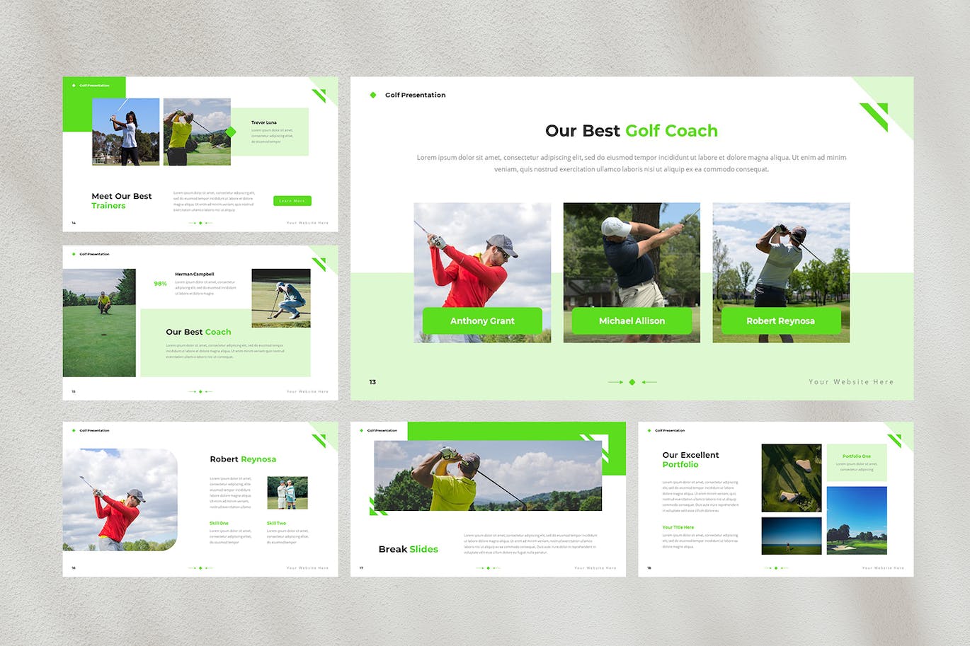 高尔夫运动&#038;品牌推广 Powerpoint 模板 Greener — Golf Powerpoint Template