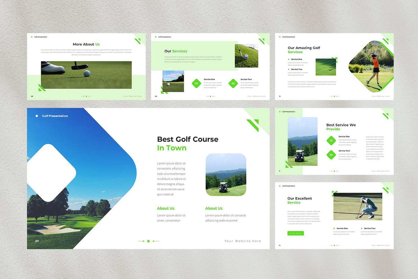 高尔夫运动&#038;品牌推广 Powerpoint 模板 Greener — Golf Powerpoint Template