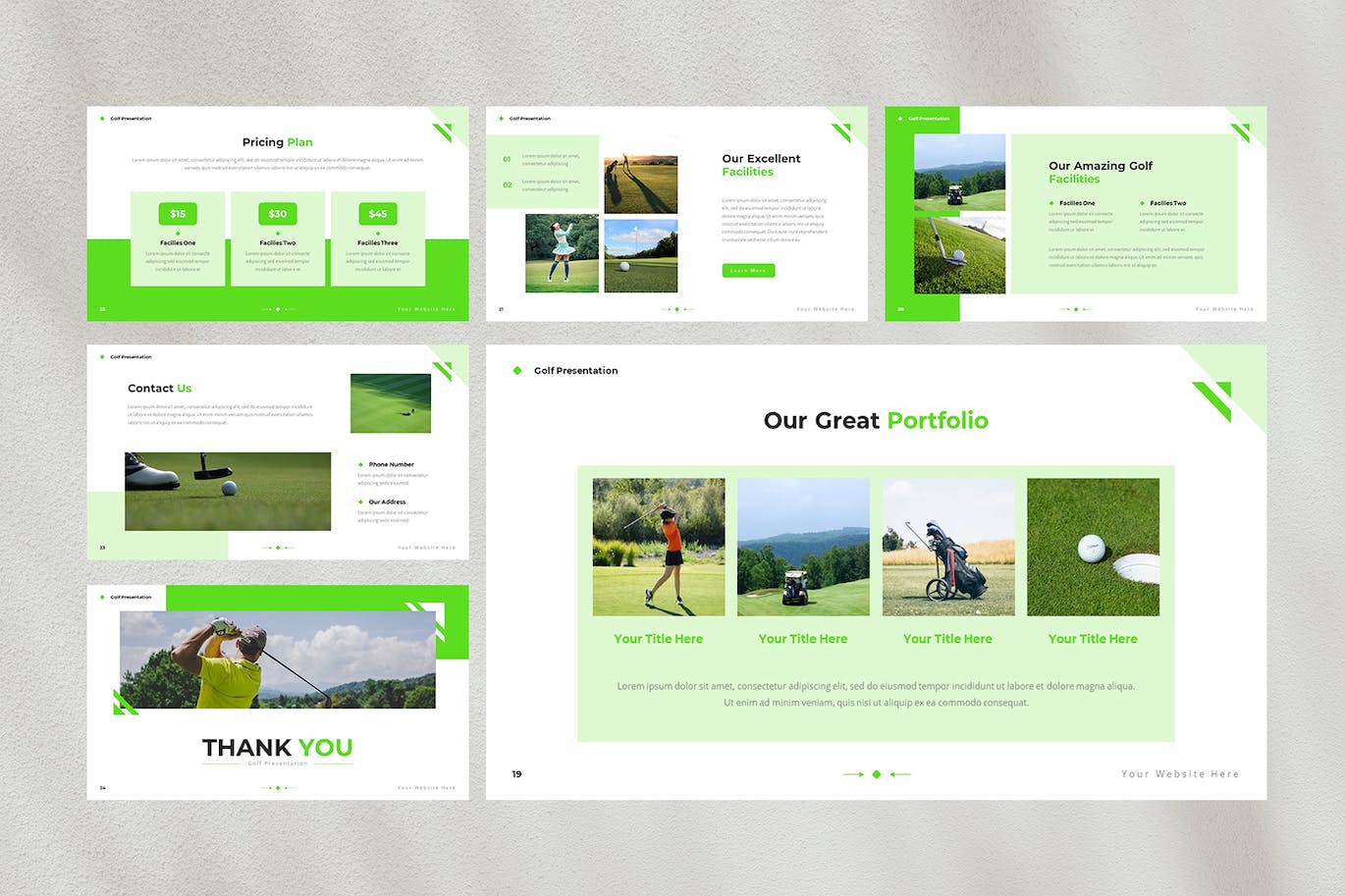 高尔夫运动&#038;品牌推广 Powerpoint 模板 Greener — Golf Powerpoint Template